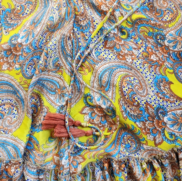 Kasturi Vintage Silk Dress Tassle Open Back Halter Paisley Boho Made in India - Picture 4 of 9